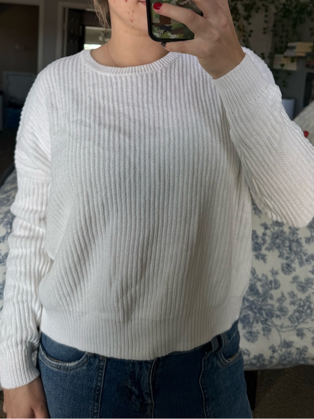 Hollister White Knit Crewneck Sweater